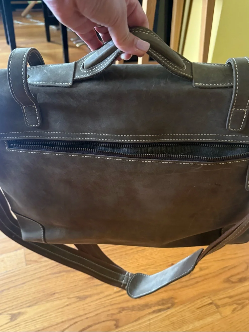 New Handmade distressed Olive Brown Leather Messenger Bag with Adjustable Strap